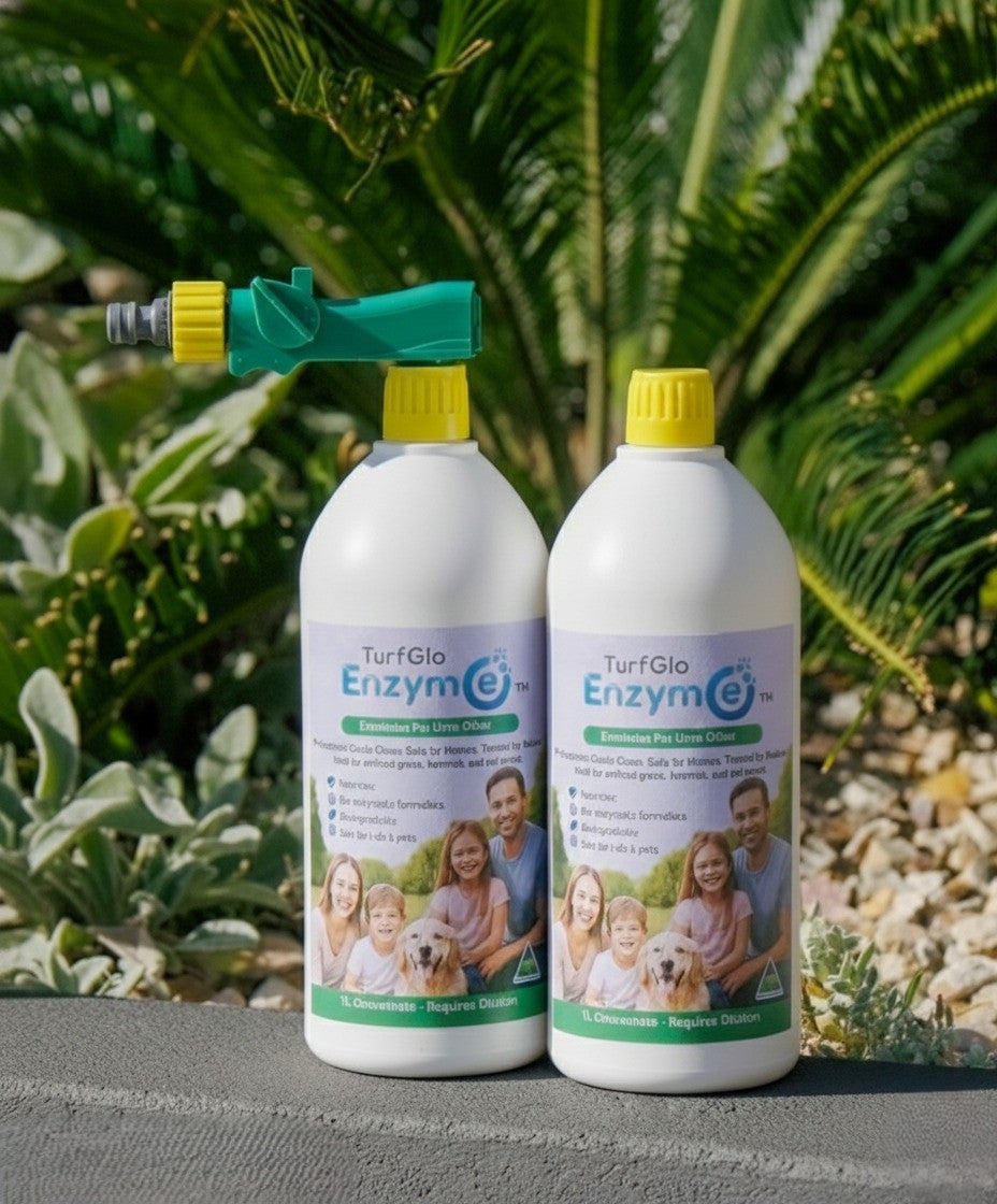 TurfGlo Enzyme Pet Odour Eliminator – Twin Pack (2 × 1L) + Hose Sprayer